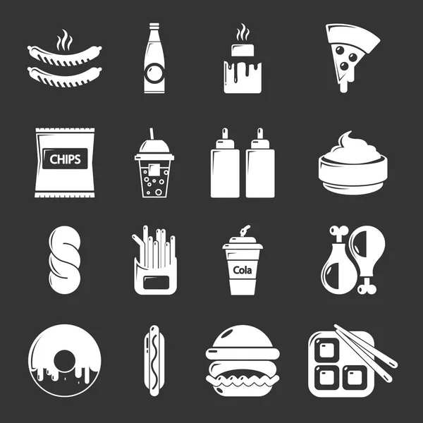 Iconos de comida rápida conjunto vector gris — Vector de stock