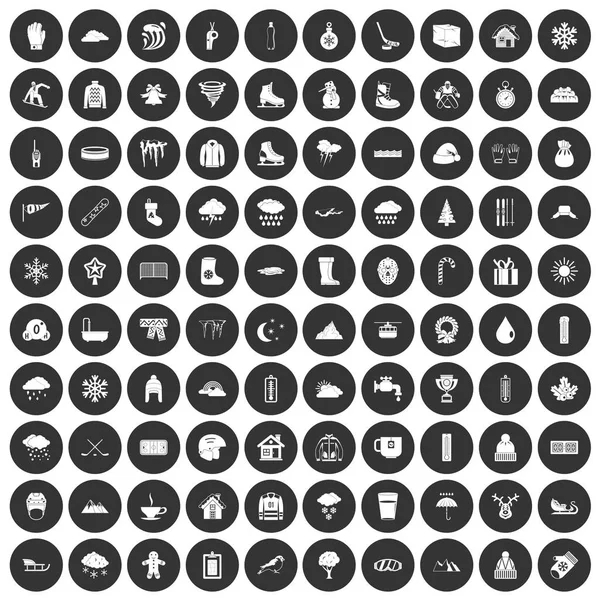 100 icônes de neige ensemble cercle noir — Image vectorielle