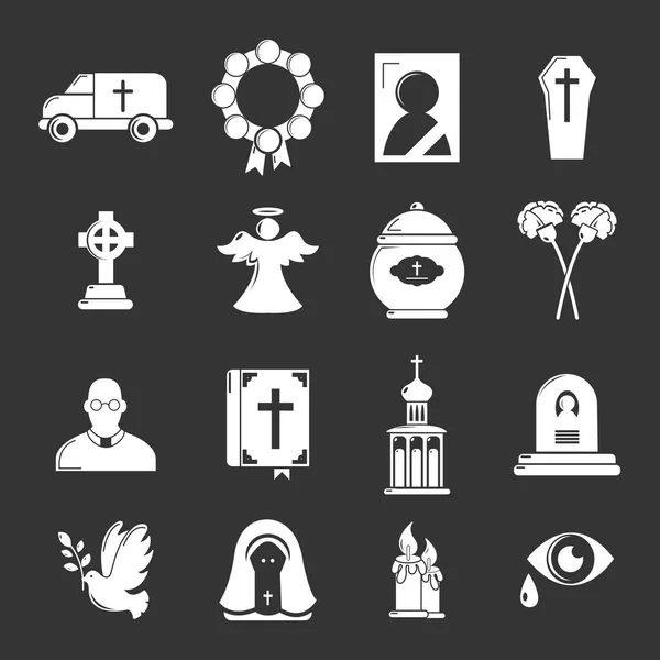 Funeral ritual servicio iconos conjunto gris vector — Archivo Imágenes Vectoriales