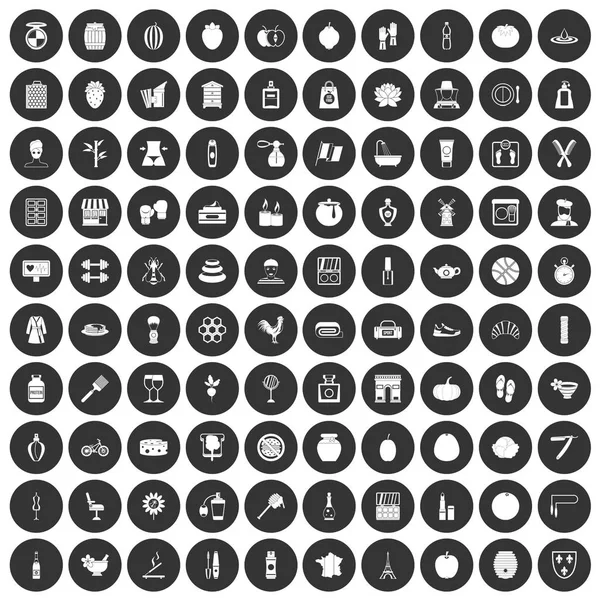 100 ikony produktů beauty set černý kruh — Stockový vektor