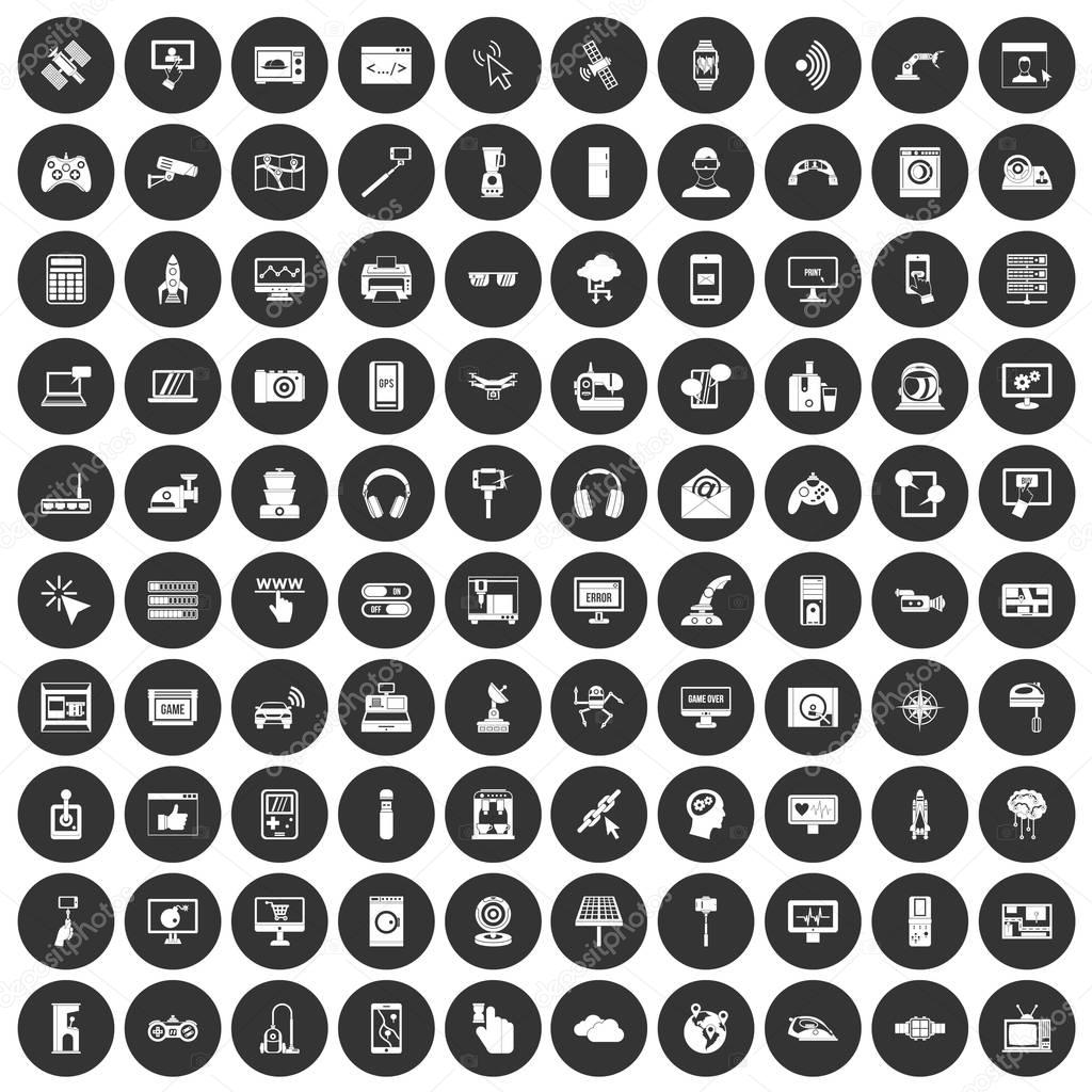 100 software icons set black circle