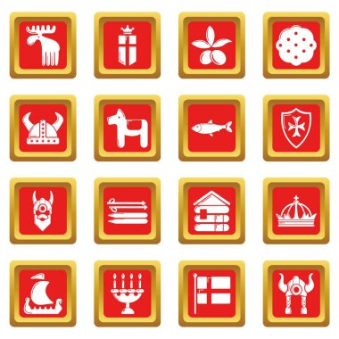 Kızıl Meydan vektör İsveç Seyahat Icons set