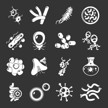 Gri vektör virüs bakteri Icons set