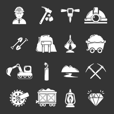Gri vektör set madencilik mineral iş ikonları/simgeleri