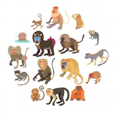 Maymun türleri Icons set, karikatür tarzı