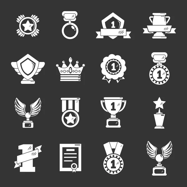 Premios medallas tazas iconos set vector gris — Archivo Imágenes Vectoriales