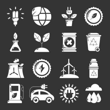Gri vektör ekoloji Icons set