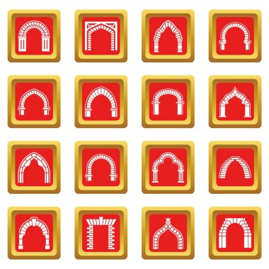 Kemer türleri Icons set kırmızı kare vektör