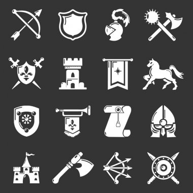 Gri vektör şövalye Ortaçağ Icons set