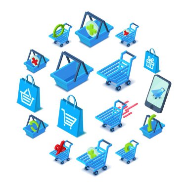 Alışveriş sepeti Icons set, izometrik stili