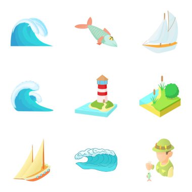 Su özgürlük Icons set, karikatür tarzı