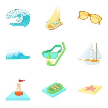 Deniz yüzey Icons set, karikatür tarzı