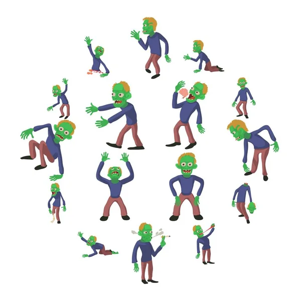 Zombie poses ícones conjunto, estilo dos desenhos animados —  Vetores de Stock