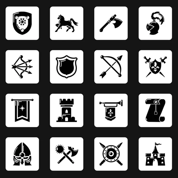 Ridder middeleeuwse iconen set, eenvoudige stijl — Stockvector