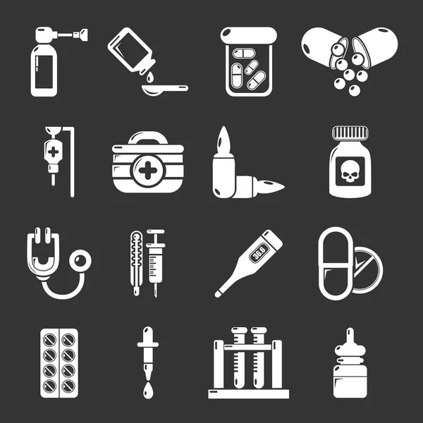 Iconos de medicina de drogas conjunto vector gris — Archivo Imágenes Vectoriales