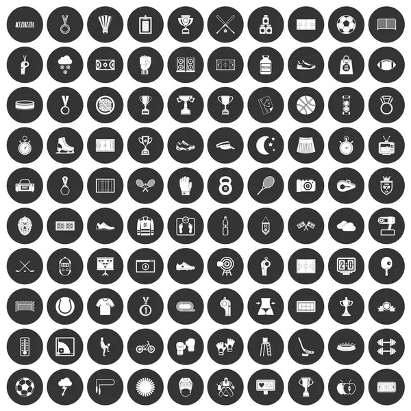 100 stadion ikony nastavit černý kruh — Stockový vektor