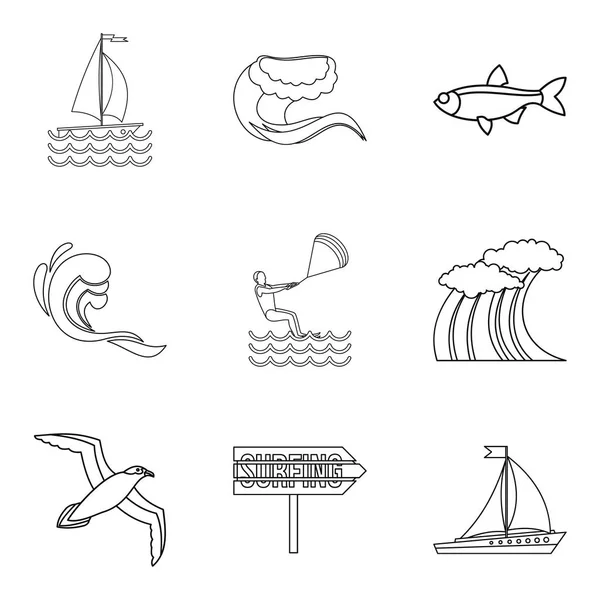 Conjunto de iconos Riverside, estilo de contorno — Vector de stock