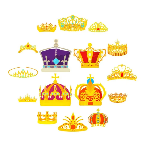 Koruna královská ikony nastavit, kreslený styl — Stockový vektor