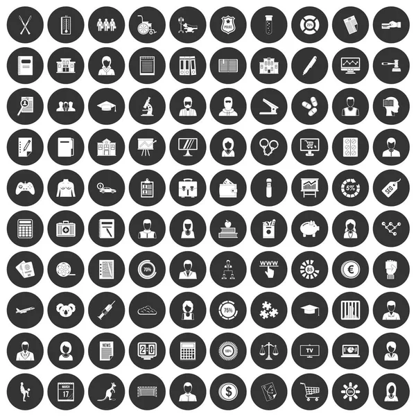 100 statistických dat ikony nastavit černý kruh — Stockový vektor