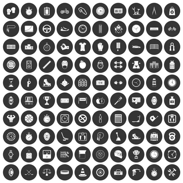 100 stopky ikony nastavit černý kruh — Stockový vektor