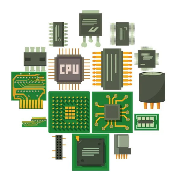 Conjunto de iconos de chips de computadora, estilo de dibujos animados — Archivo Imágenes Vectoriales
