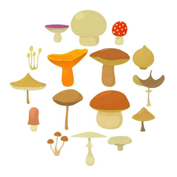 Pilztypen Icons Set, Cartoon-Stil — Stockvektor