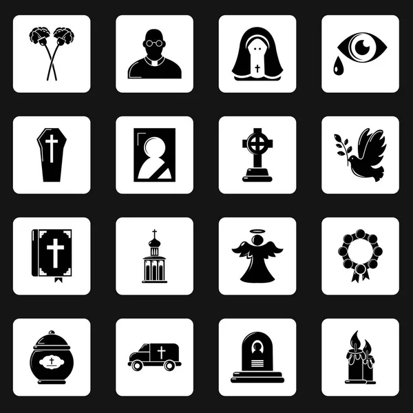 Ensemble d'icônes de service rituel funéraire, style simple — Image vectorielle