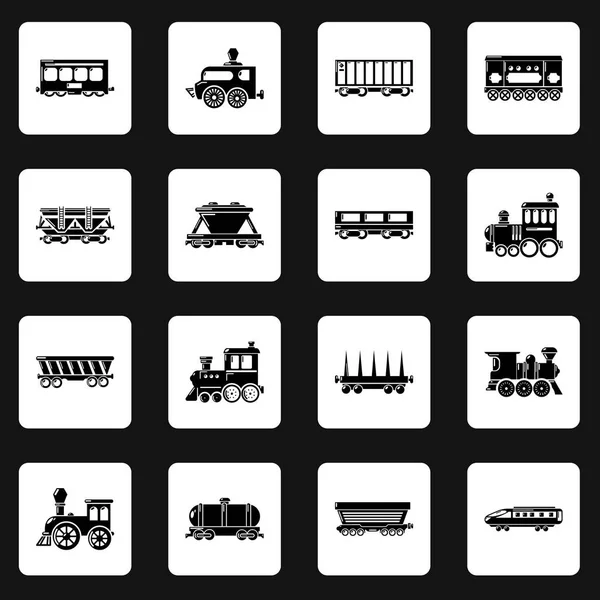 Ensemble d'icônes de chariot ferroviaire, style simple — Image vectorielle