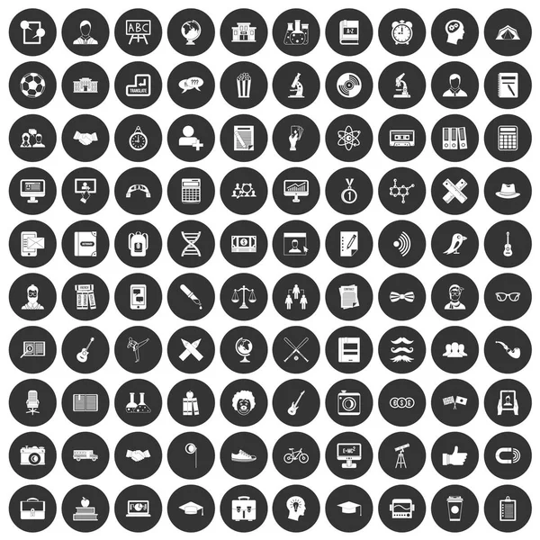 100 élèves icônes mis cercle noir — Image vectorielle