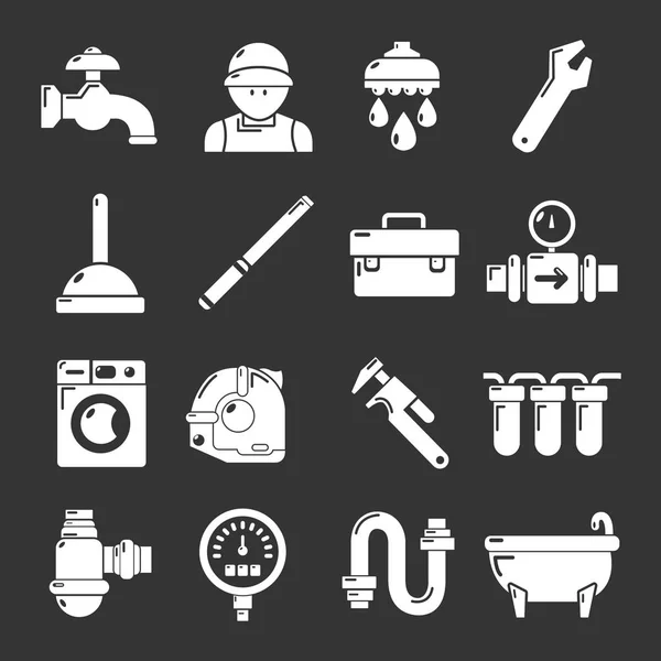 Iconos de símbolos de fontanero conjunto vector gris — Vector de stock