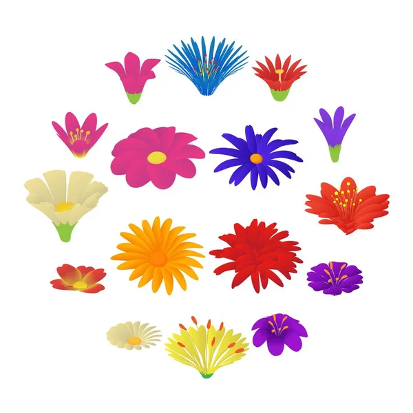 Detailed flowers icons set, cartoon style — Stock Vector