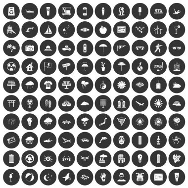 Siyah Daire 100 güneş Icons set