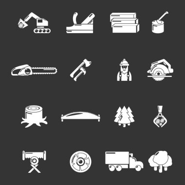 Gri vektör Kereste Sanayi Icons set