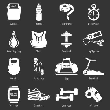 Gri vektör spor salonu spor Icons set