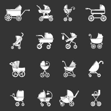 Gri vektör bebek arabası Icons set