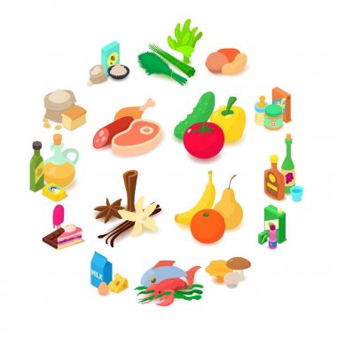 Dükkanı gezinti gıdalar Icons set, izometrik stili