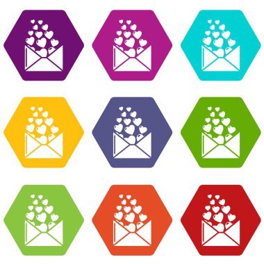 9 vektör kalp mektup Icons set