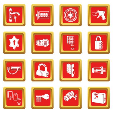 Kilit kapı türleri Icons set kırmızı kare vektör