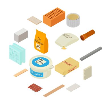 Yapı malzemeleri Icons set, izometrik stili