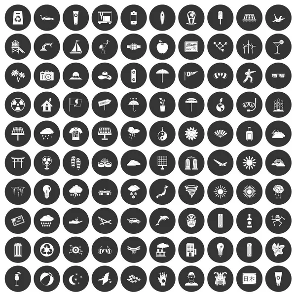100 sun icons set black circle — Stock Vector