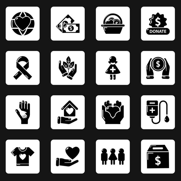 Charity icons set, simple style