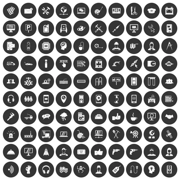 100 ícones de suporte conjunto círculo preto — Vetor de Stock