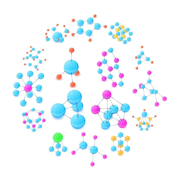 Набор иконок молекул, изометрический стиль — стоковый вектор