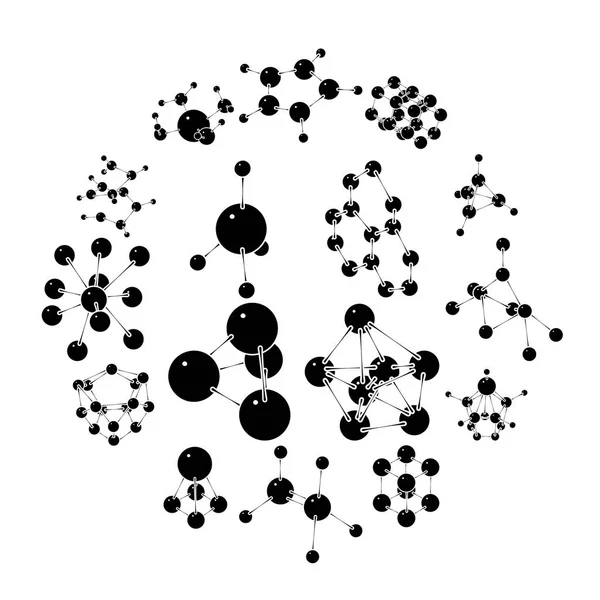 Molekülsymbole gesetzt, einfacher Stil — Stockvektor