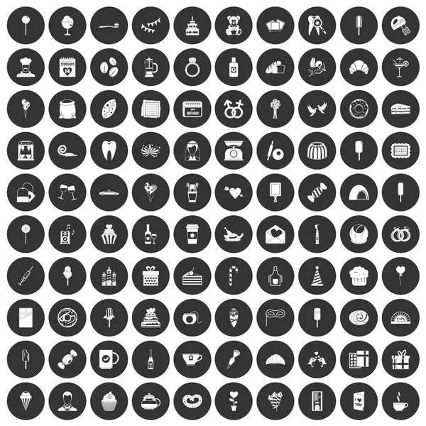 100 icônes de bonbons mis cercle noir — Image vectorielle