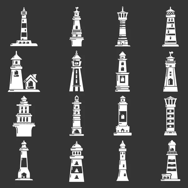 Ensemble d'icônes de phare vecteur gris — Image vectorielle