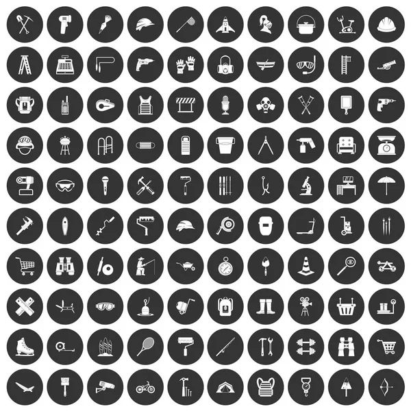 100 Tackle Icons setzen schwarzen Kreis — Stockvektor
