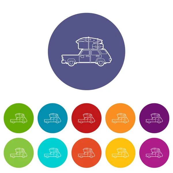 掀背车与货物行李图标设置矢量颜色 — 图库矢量图片