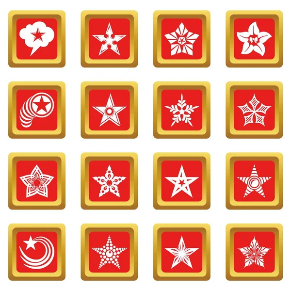 Iconos decorativos estrellas conjunto rojo cuadrado vector — Archivo Imágenes Vectoriales