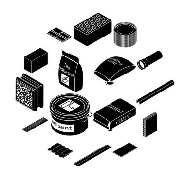 Yapı malzemeleri Icons set, basit tarzı